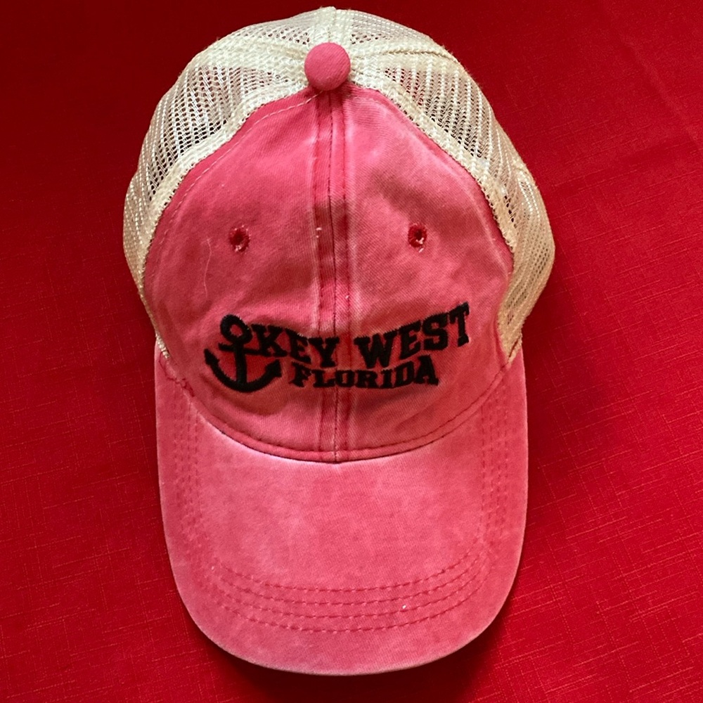 Key West Florida Adjustable Mesh Snapback pink red/Tan Baseball Hat Cap